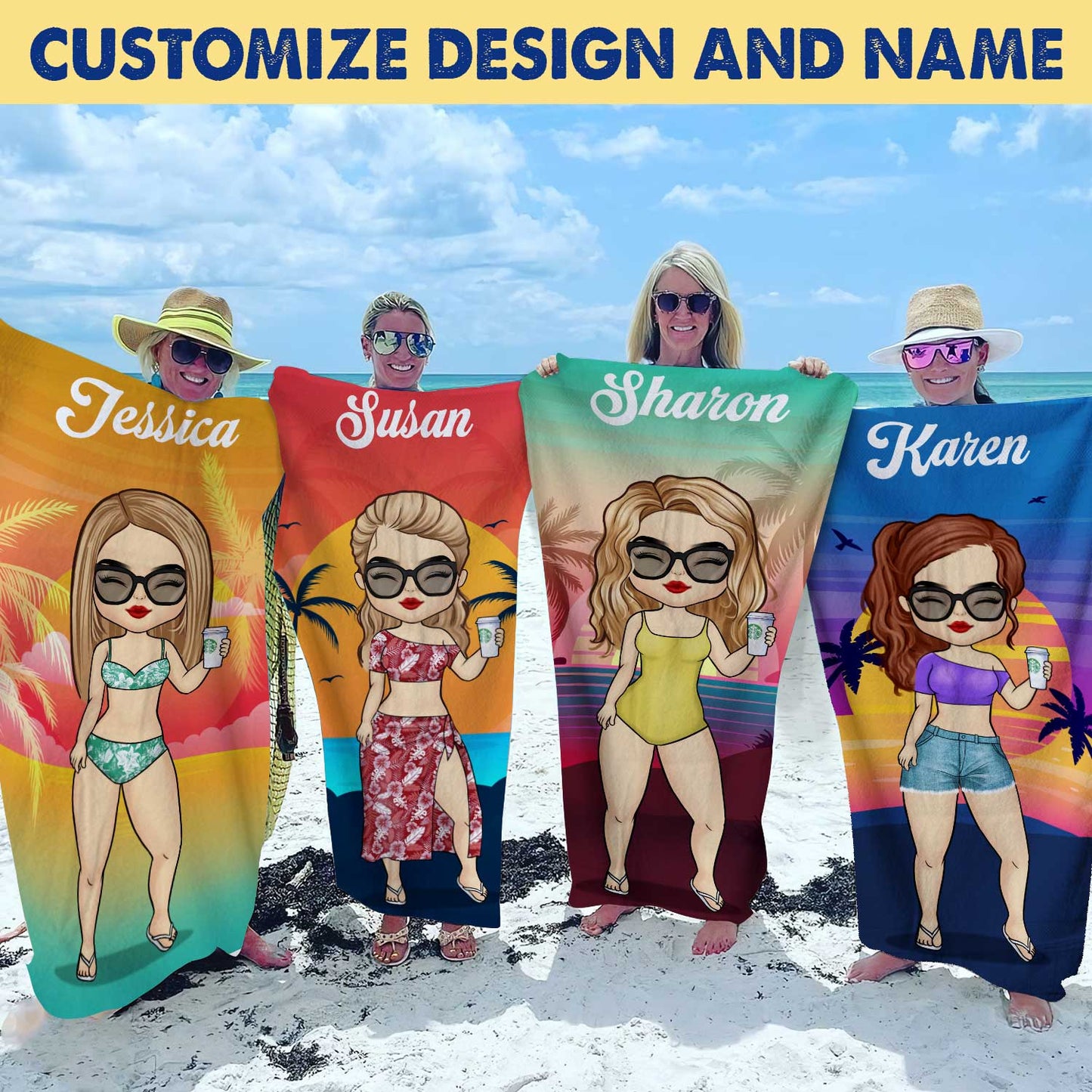Custom beach towels with summer designs and names, a great gift.