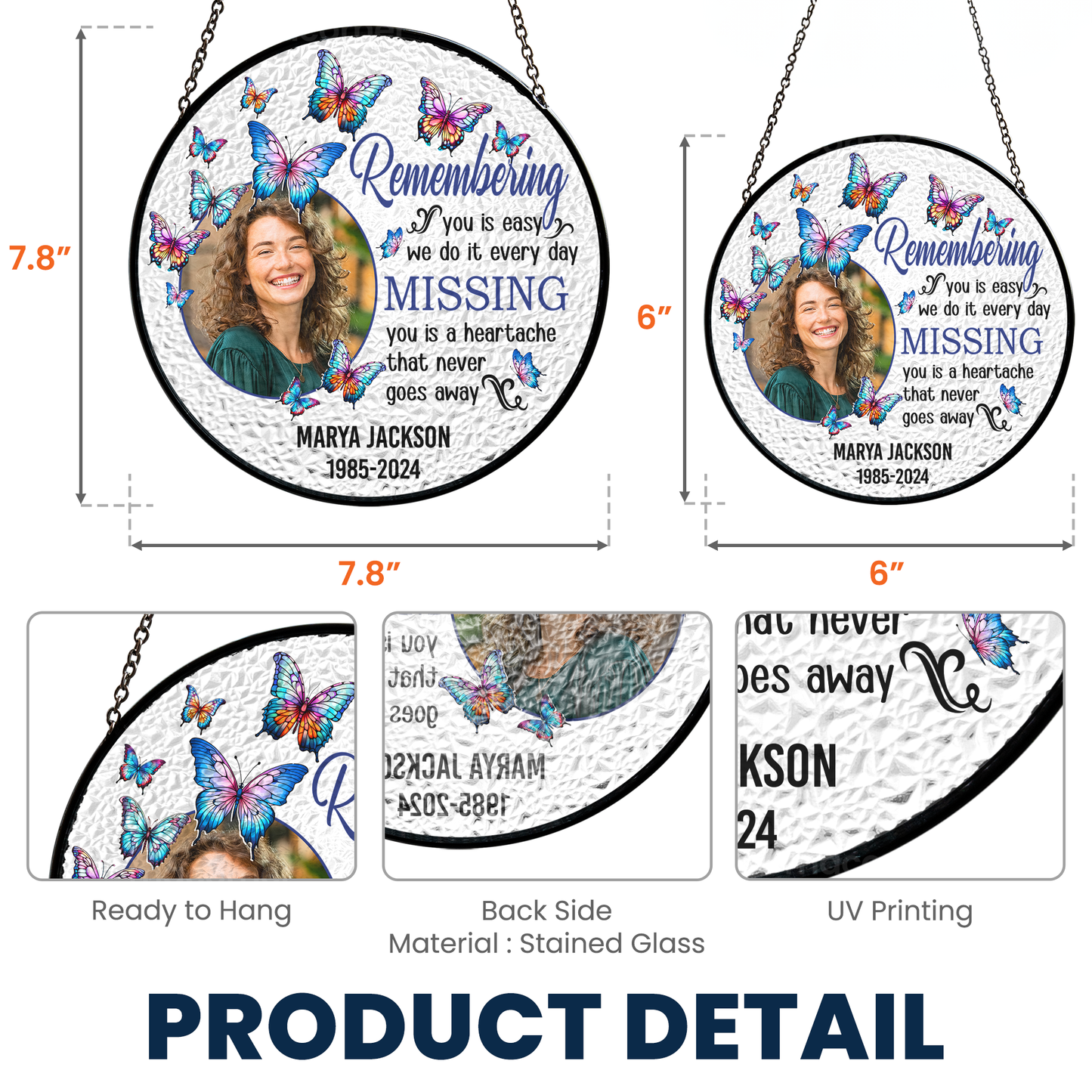 Personalized Remembering You photo stained glass suncatcher, memorial gift, photo and butterflies, remembrance gift, memorial