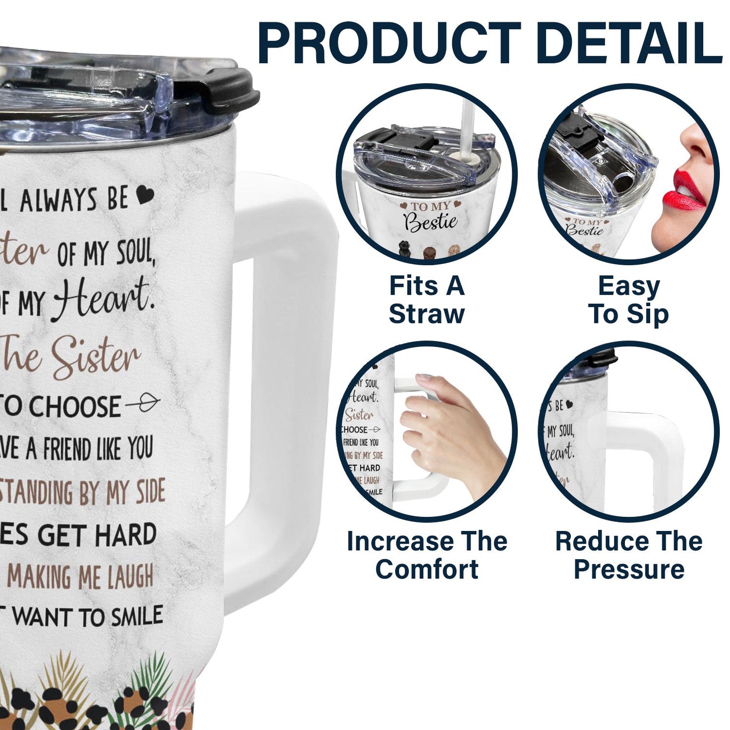 Personalized Best Friend 40oz Tumbler with straw, Leopard print, quote: Thank You For Standing By Me, Bestie Gift