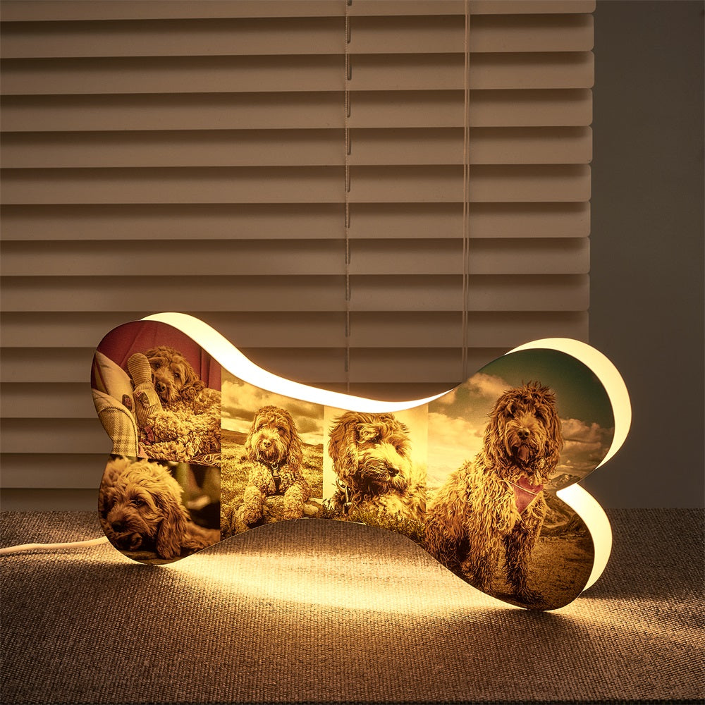 Personalized Bone Night Light with 5 Photos, Warm LED, USB Powered