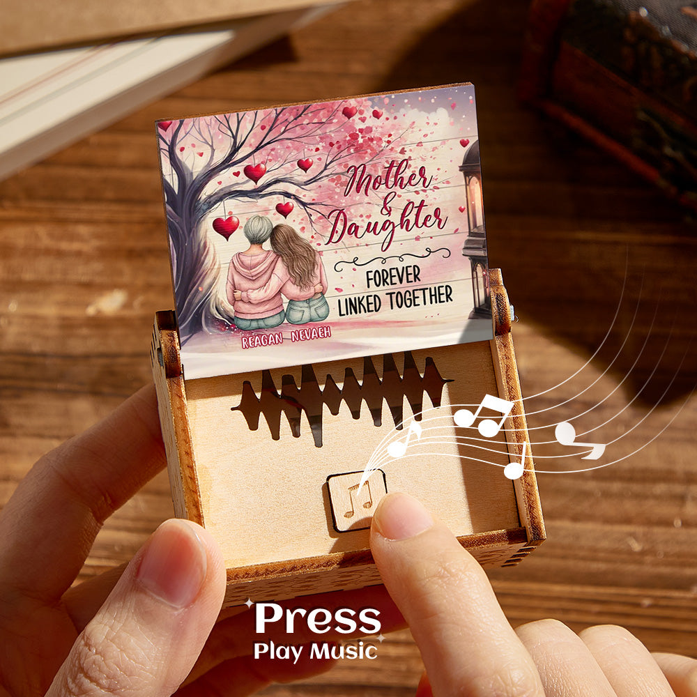 Personalized wooden music box with 'Forever & Always Together' engraving, a romantic gift for Mother's Day.
