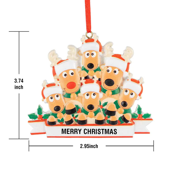 Personalized Reindeer Family Christmas Ornament with Merry Christmas text, resin decoration, festive holiday gift.