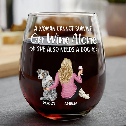 Dog Mom Wine Glass: Personalized with quote and dog illustration, ideal gift.