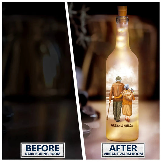 Couple To My Wife Personalized Bottle Light before and after glow, frosted glass with warm LED lights, home decor