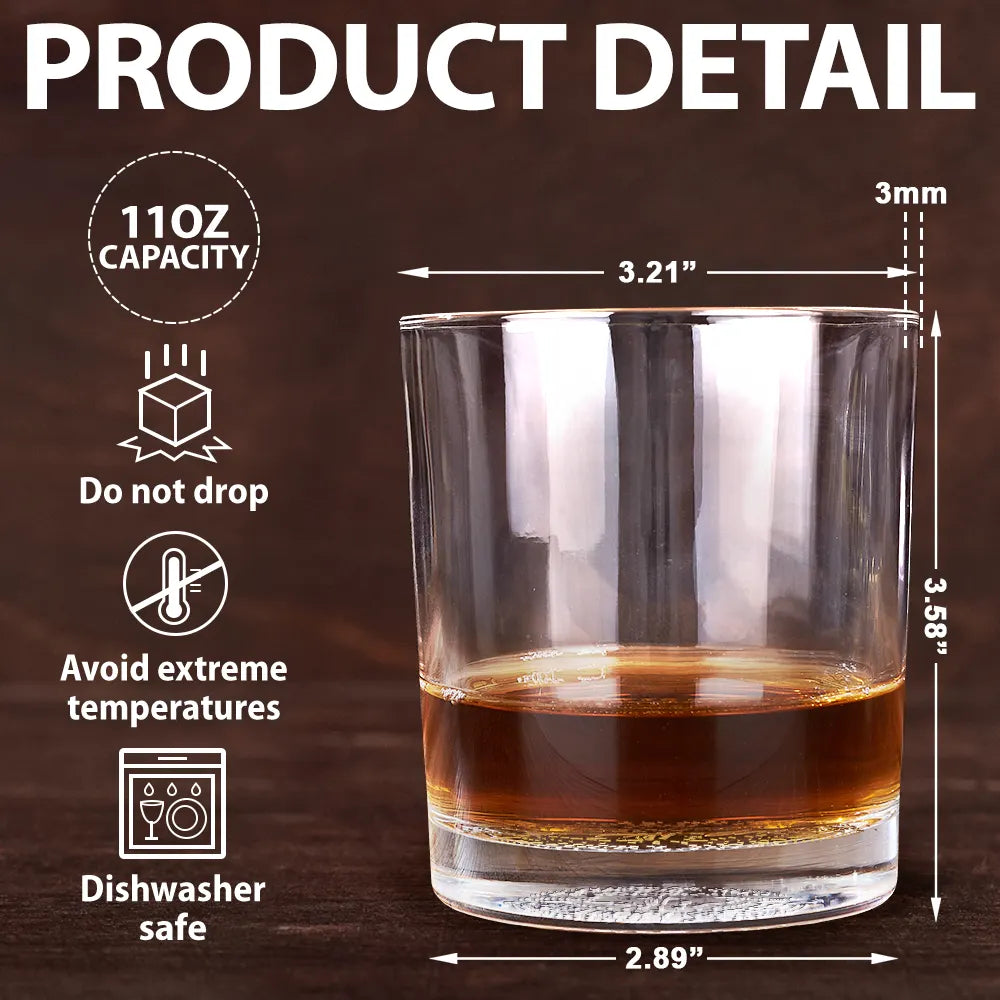 Personalized whiskey glass with measurements, dishwasher safe, ideal gift for brother