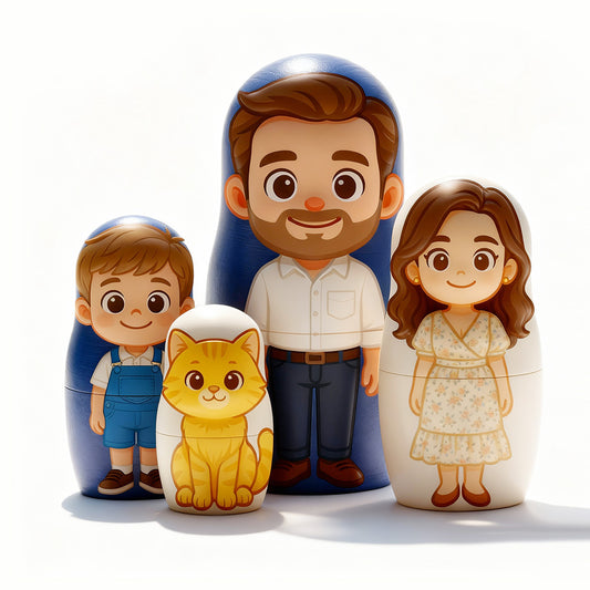 5 Working Days Production Personalized Family Portrait Nesting Doll with Box Custom Photo into Cartoon Style Preview Christmas Gift