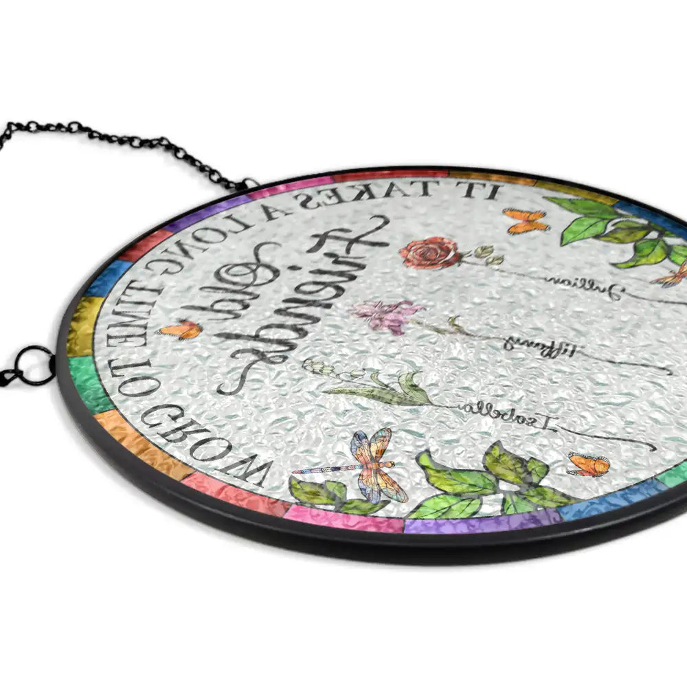 Personalized Birth Flower Grow An Old Friend Suncatcher with metal frame and floral design
