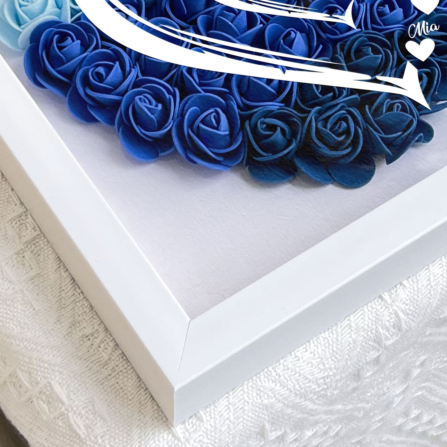 Blue heart flower shadow box for Mom in white frame, a perfect Mother's Day gift, personalized gift for mom.