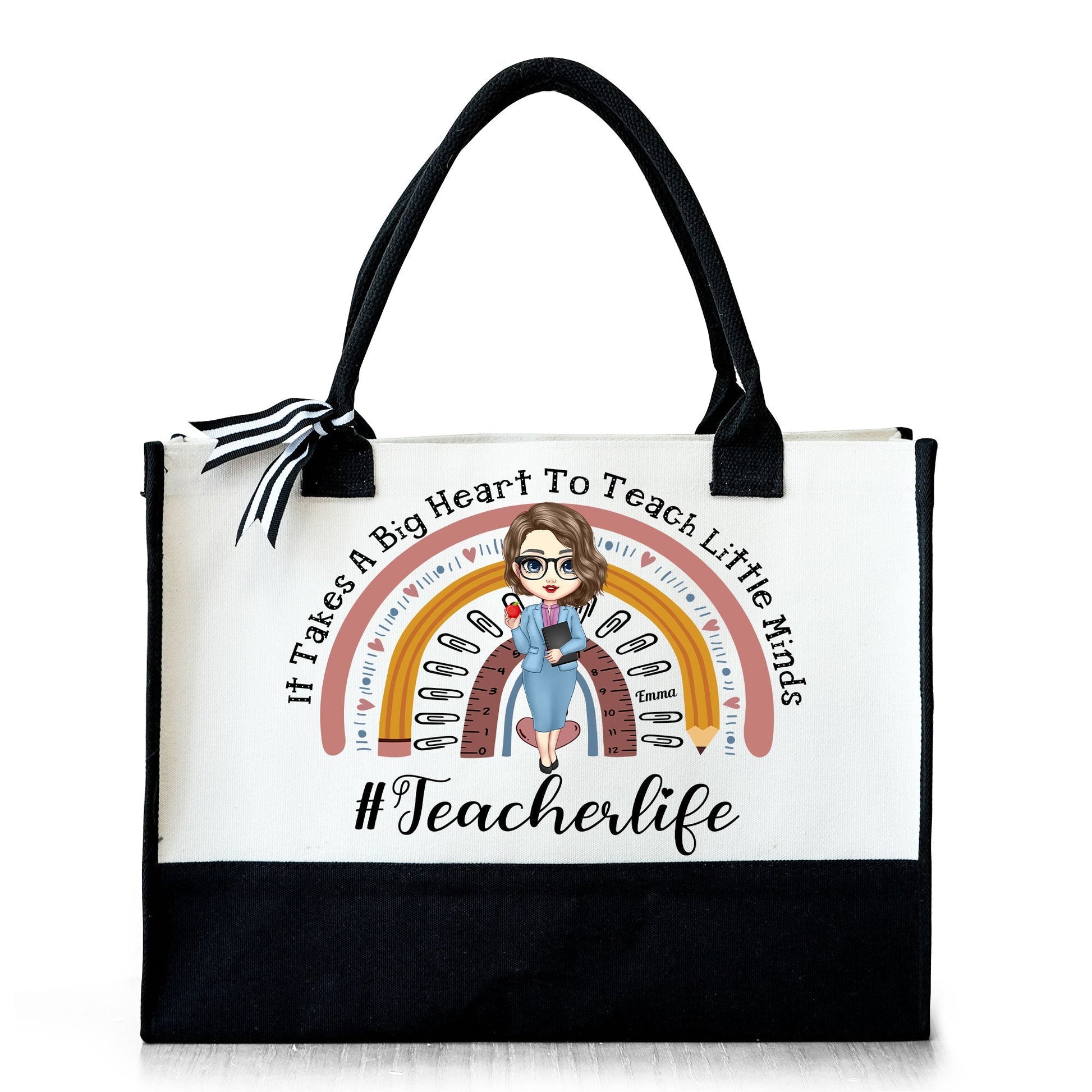 Personalized Teacher Tote Bag - 'It Takes A Big Heart' design, Back to School gift, cotton canvas tote