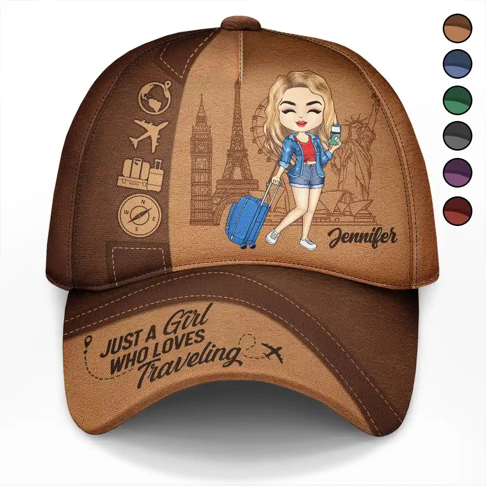 Personalized Classic Cap - 'Just a girl who loves traveling' - Travel-themed design
