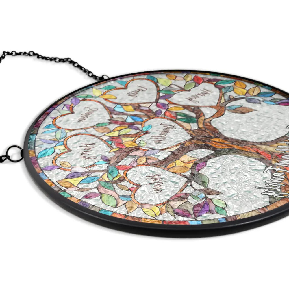 Personalized Family Tree of Life stained glass suncatcher, colorful family gift, window hanging decor.