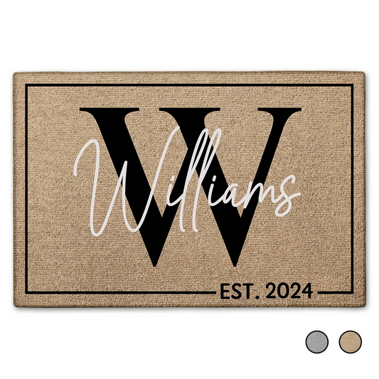 Personalized Monogram Family Name Doormat with Williams and EST. 2024, custom family welcome mat
