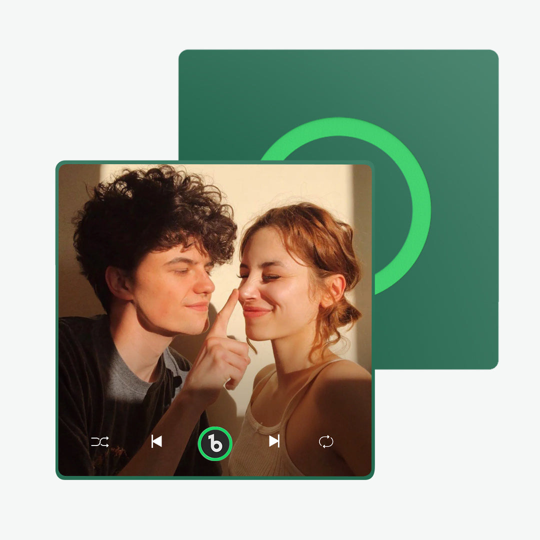 Custom Music Fridge Magnet featuring a couple, playing music, a romantic gift, acrylic design, Bluetooth connectivity