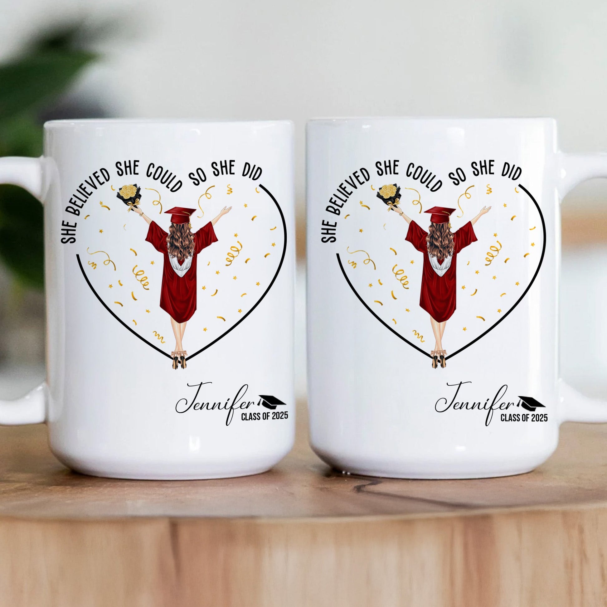 Personalized 'She Believed She Could So She Did' mug, graduation gift