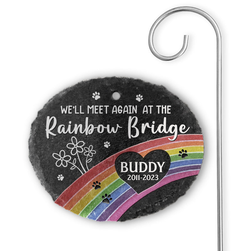 Personalized Rainbow Bridge memorial garden slate for pets, with Buddy's name, a sympathy gift.