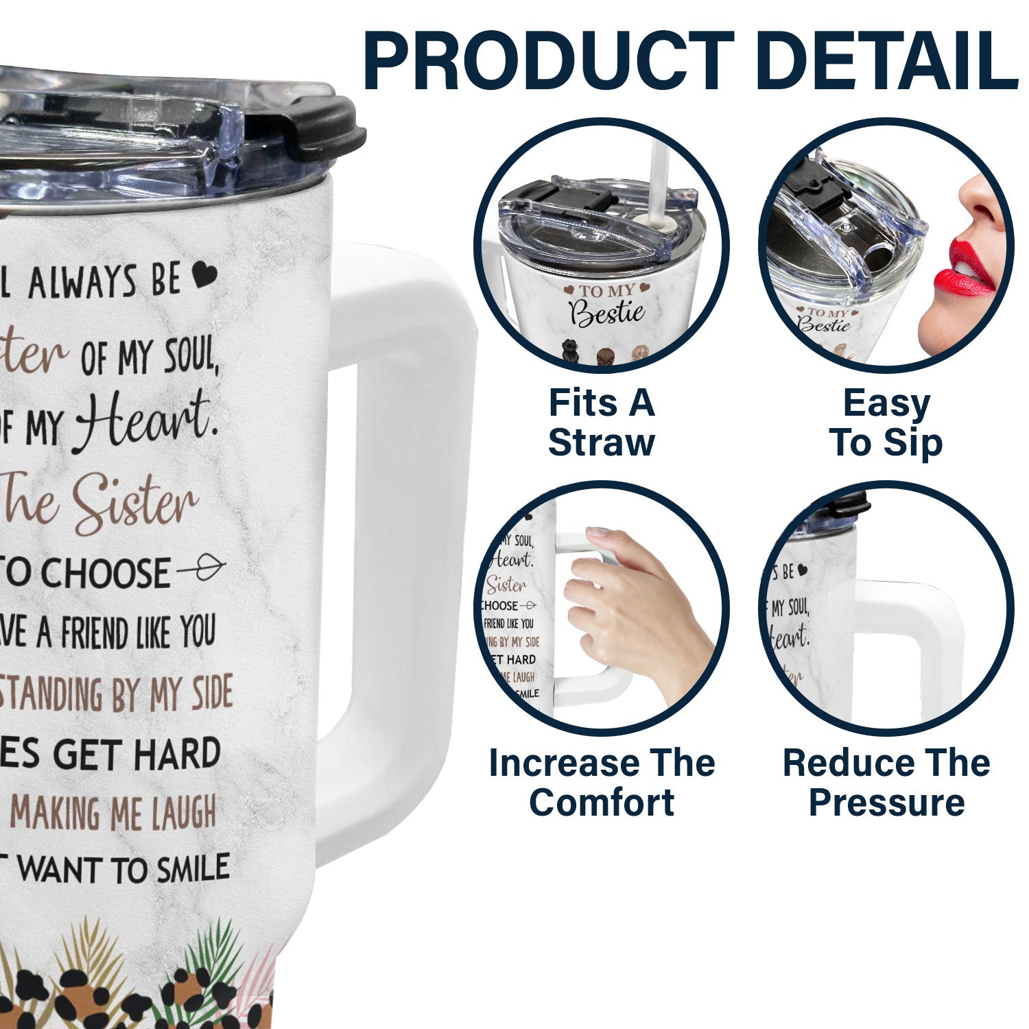 Personalized Best Friend 40oz Tumbler with straw, Leopard print, quote: Thank You For Standing By Me, Bestie Gift