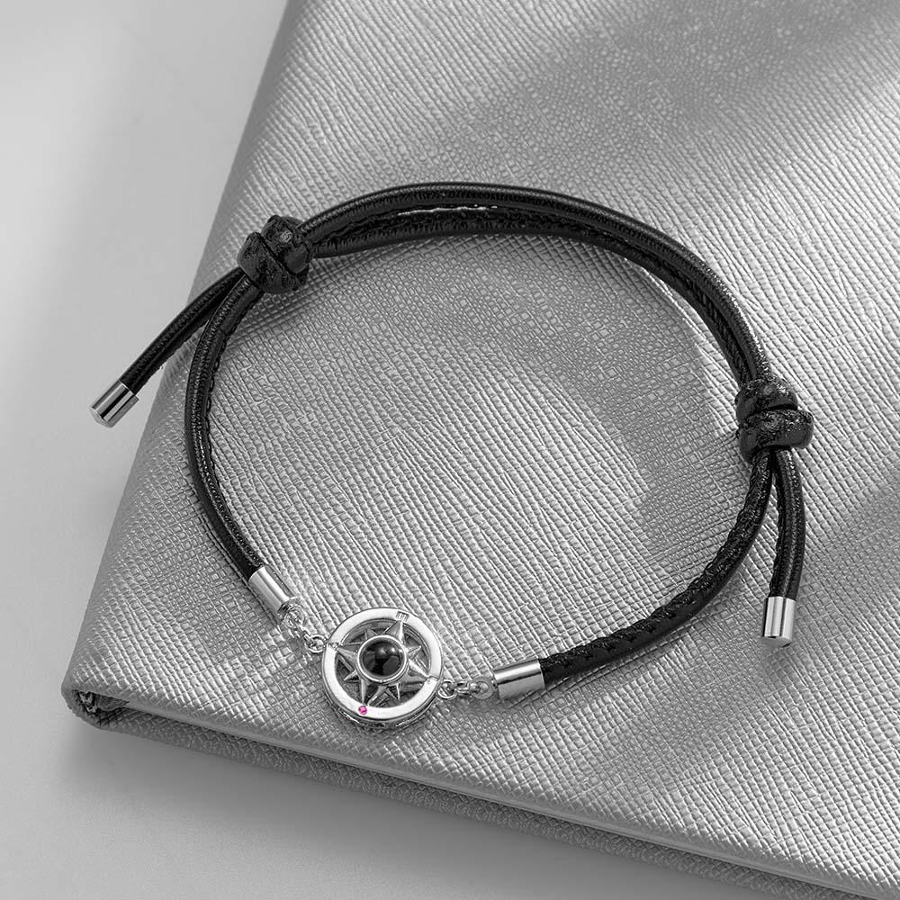 Custom Projection Bracelet Compass for Men - Black Rope with Compass Pendant